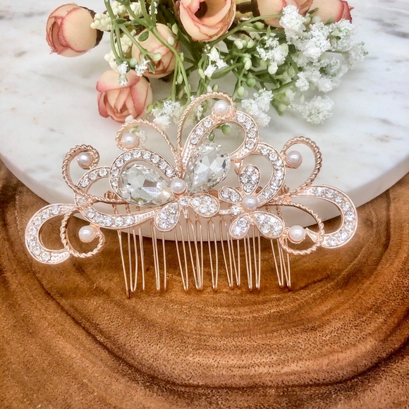 Rose Gold Bridal Bridesmaid Hair Comb - Picture 2 of 11